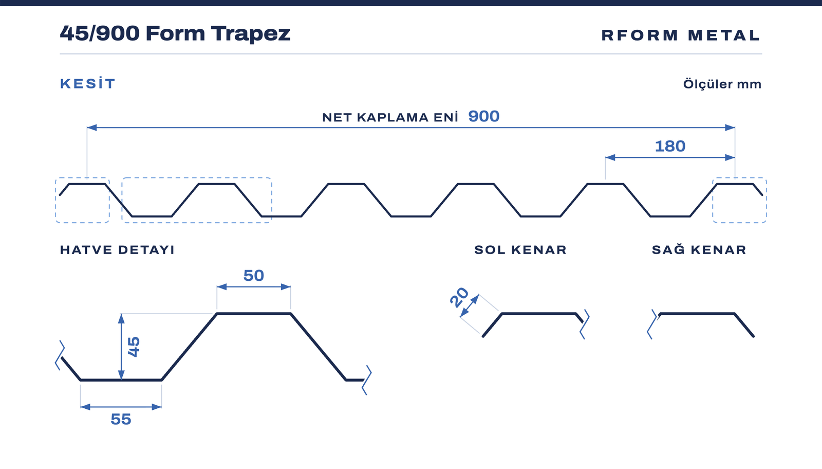 45/900 Form Trapez kesit çizimi